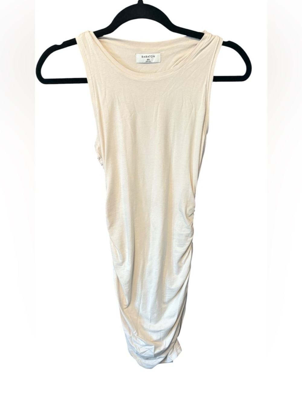 BABATON Aritzia Ruched Bodycon Midi Dress Nude Cream Sleeveless XXS Minimalist